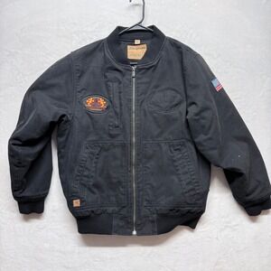 Collectors Snap On Corvette Bomber Jacket Black Mens Size L Embroidered USA Flag